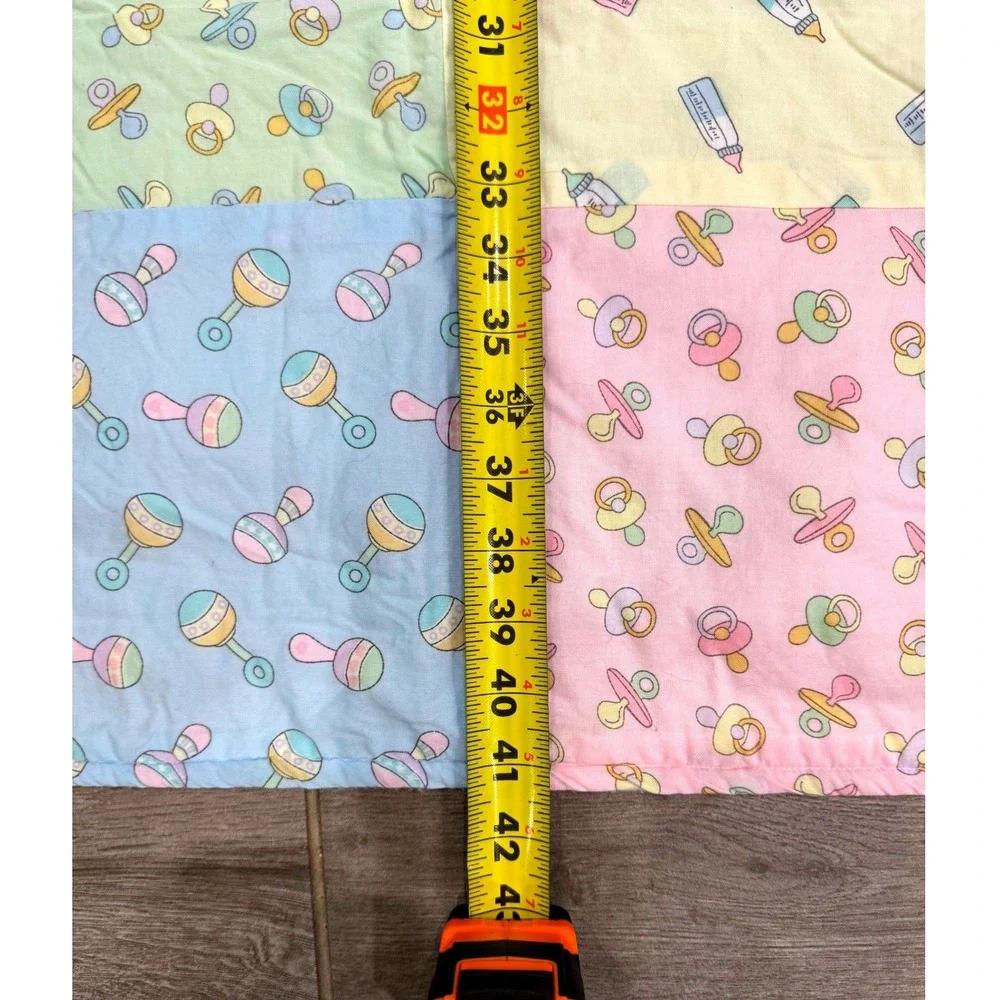 Handmade Baby Quilt 42x33 Pastel Patchwork Rattle Pacifier Bottle Crib Blanket
